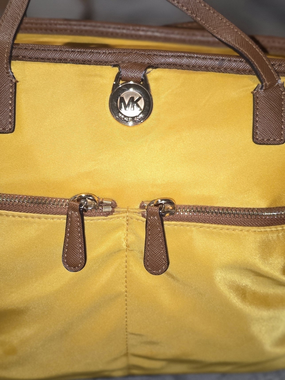 Michael Kors Yellow and Brown Saffiano Trim Tote